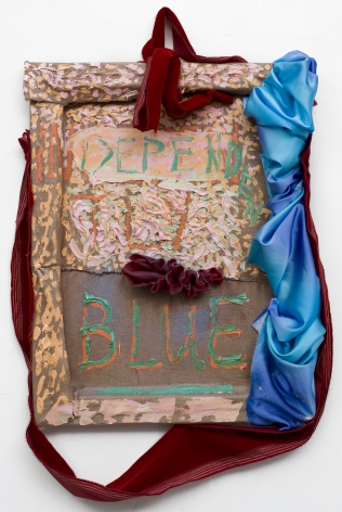 Gaby Collins-Fernandez, Red Velvet INDEPENDENTLY BLUE, 2015, oil and acrylic paint on fabric, 22 x 18 in.